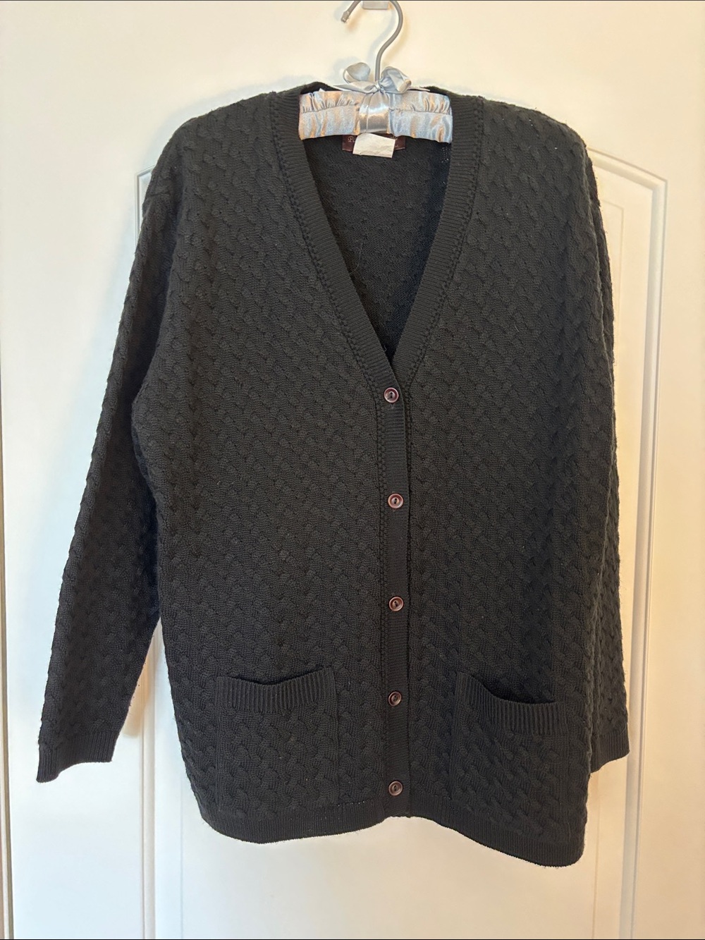 Paolo L Angela Black Merino Blend V-Neck Cardigan Women’s XL Made Canada EUC
